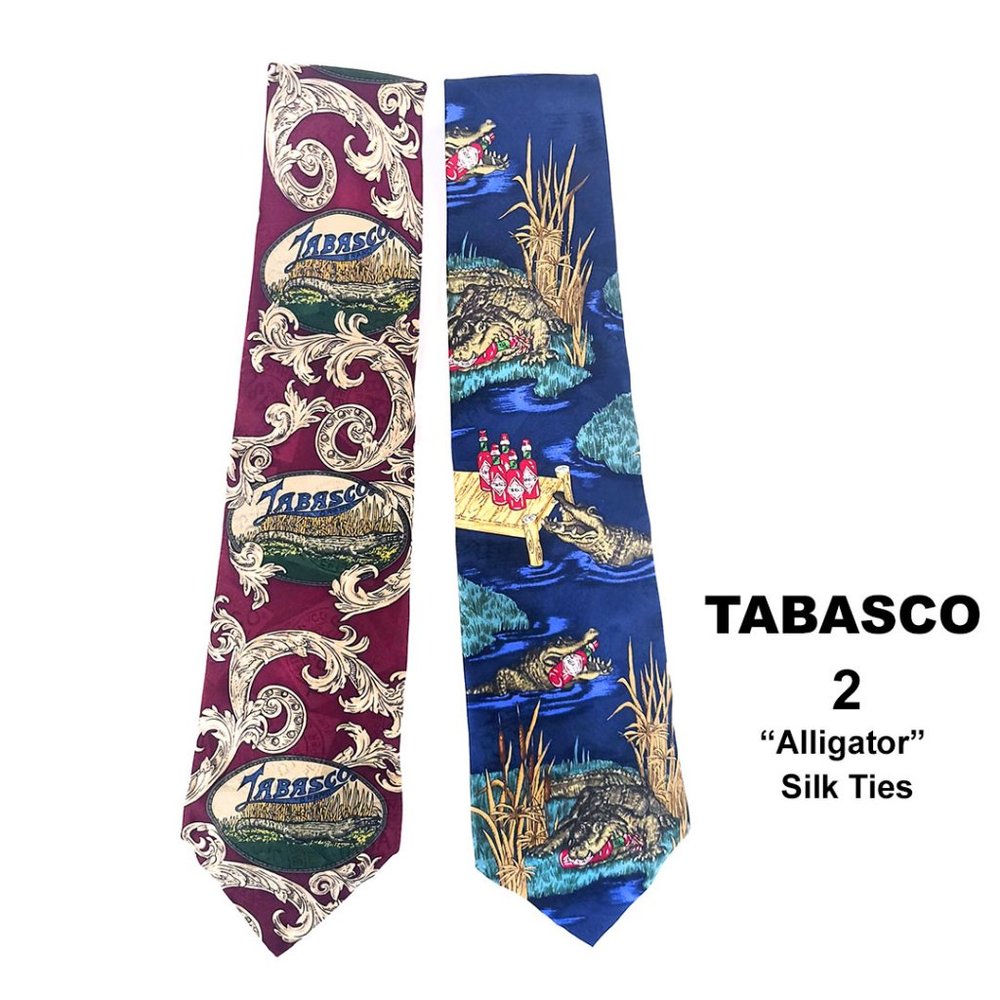 2 Tabasco Silk Ties Alligators - EUC